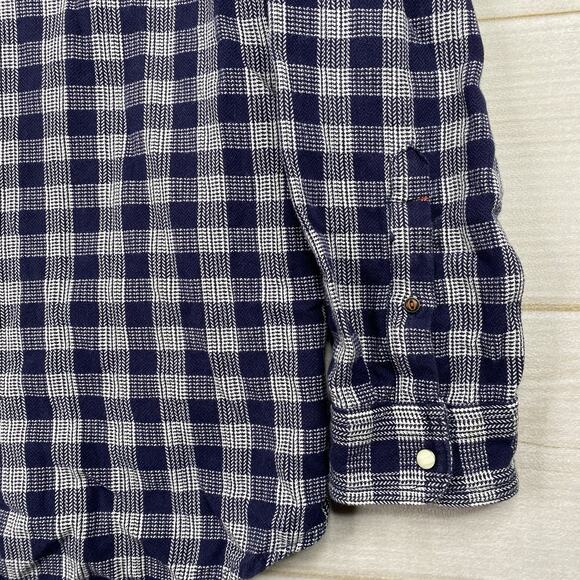 Ruff Hewn Shirt Mens M Long Sleeve Pearl Snap Blue Check Plaid Woved Heavyweight - Picture 2 of 11